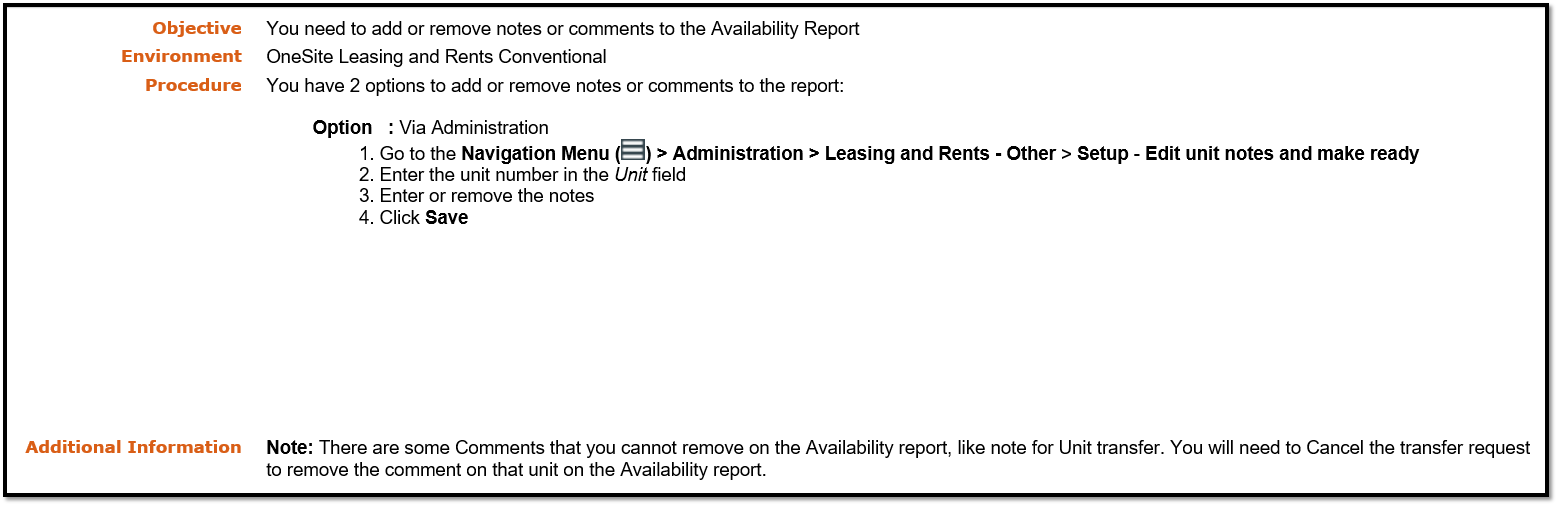 Add/Remove Notes or Comments to the Availability Report – RKW 